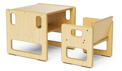 CUPCHID tavolino con sedie per bambini,Set di tavolo e sedia Montessori per lo svezzamento dei più piccoli,giocare con i giocattoli, fare merenda, mobili Montessori per bambini da 1 a 3 anni