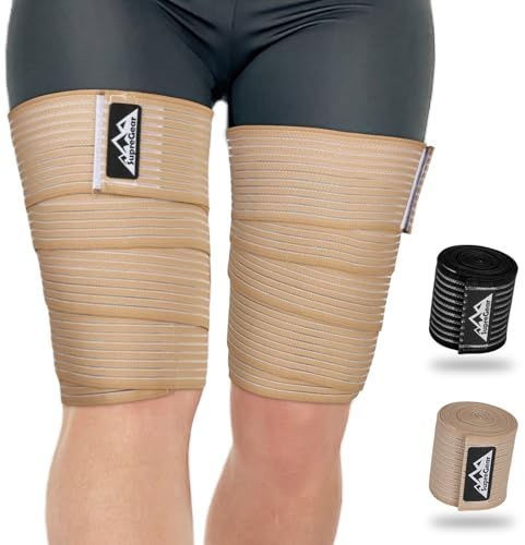 supregear 2 Pezzi Fasce Compressorie per Hamstring e Cosce, Supporto Regolabile per Distorsioni Muscolari, Bende Elastiche per Ginocchio Polpaccio Braccio Gamba, Unisex, 200 cm, Caffè Chiaro