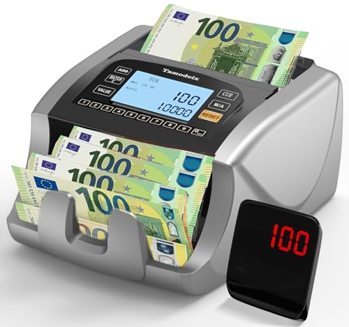 Tamodeix NX-270 Geldzählmaschine, EUR USD GBP-Geldzähler, UV/MG/IR-Erkennung, 1000 Blatt/min, LCD-Display, 2 Jahre Garantie, Kann gemischte Noten nicht zähle