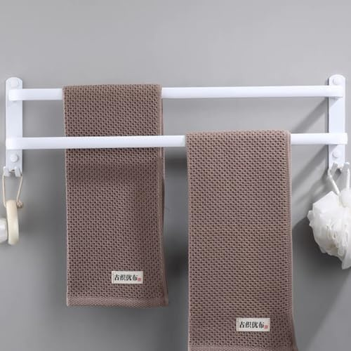 Laimew Toallero de 60 cm sin taladrar, toallero blanco, toallero de pared, toallero sin agujeros, color negro, barra de toalla de baño, toallero doble para baño y cocina