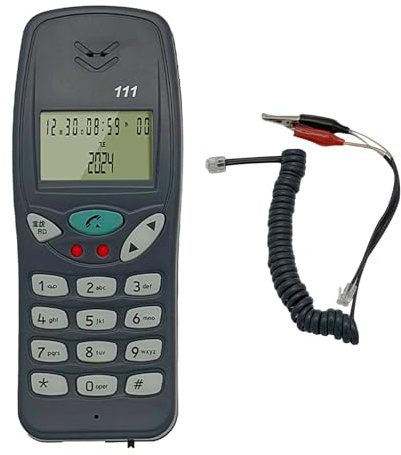 Linea telefono con filo della prova con l'esposizione del chiamante per la linea di comunicazione che controlla manutenzione della rete di telecomunicazione