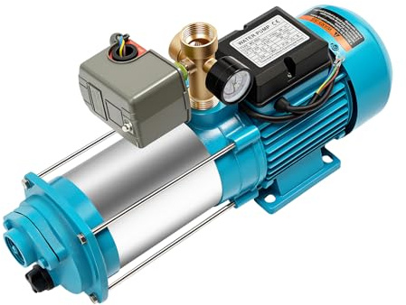 Selbstansaugende Gartenpumpe 1300W Kreiselpumpe mit Druckschalter Hauswasserpumpe für Trinkwasser mit 4000 L/H und Druck 9,8 Bar für Hauswasserwerke