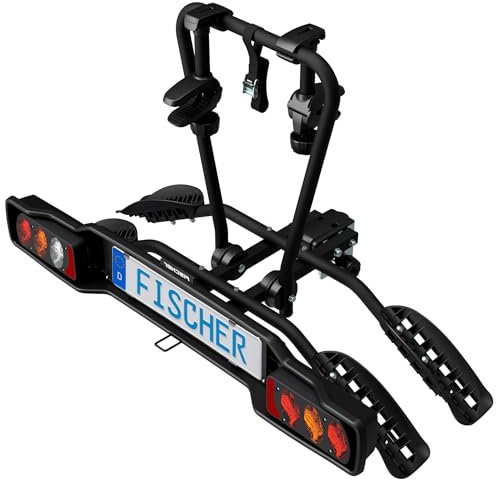 FISCHER Kupplungs-Fahrradträger SmartLine Black, für 2 Fahrräder bis 50 kg Nutzlast, für Anhängerkupplung, abklappbar, teilmontiert, mit integriertem Rahmenschutz