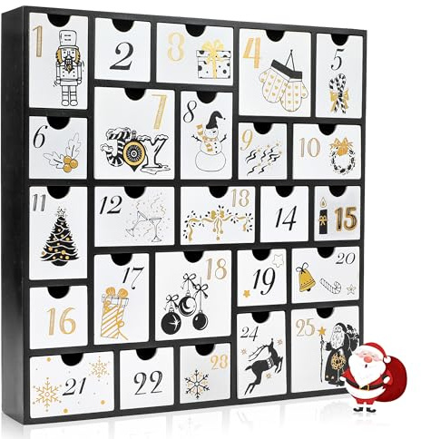 SUNGIFT Wooden Advent Calendar - Reusable Advent Calendars Ultimate Christmas Collection with Trees, Snowmen, Reindeer & More on 25 Fillable Drawers