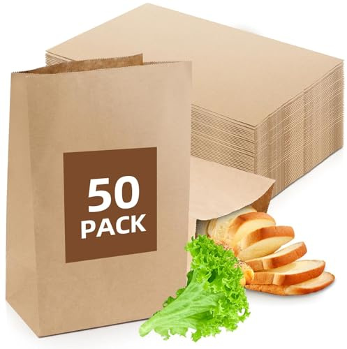 50 Pezzi Borse di Carta Kraft Grande Sacchetti Regalo Marroni, 30x20x12.5cm