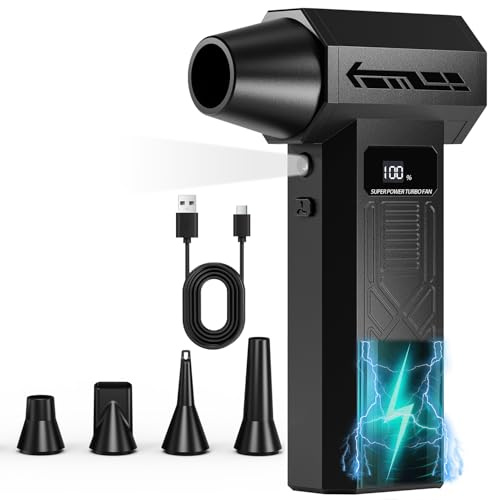 Soffiatore ad aria compressa, 120000 giri/min Mini soffiatore potente senza fili con luce LED, 4 velocità Soffiatore elettrico a batteria per la pulizia di PC, tastiere, mobili e automobili