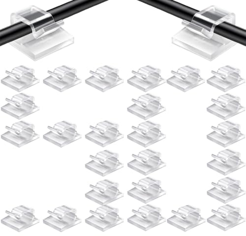 DOKRIN Grapas de pared para cables eléctricos, 50 piezas de sujetacables autoadhesivos, organizador de abrazaderas para cables, ganchos autoadhesivos para interiores y exteriores (blanco)