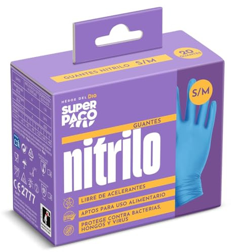 Guantes nitrilo desechables talla S/M Super Paco de Dia caja 20 unidades