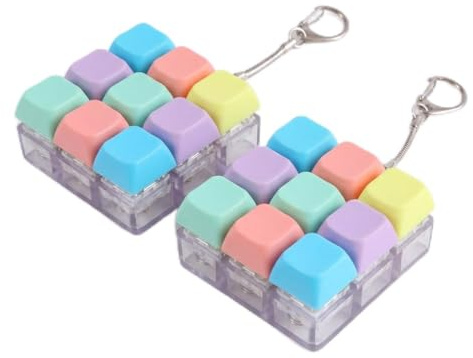 2 Porte-clés Clavier Mécanique 9 Touches Macaron Gadget | Accessoire de Bureau Sensoriel pour Concentration, Cadeau Original pour Adultes et Ados, Clicker pour