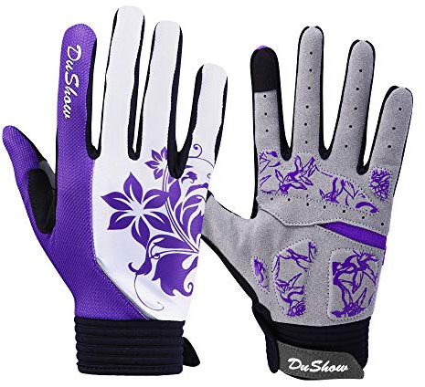 DuShow Full Finger Cycling Gloves for Women - Mountain Bike Riding, Touchscreen, Gel Padded Bicycle Gloves for Motorcycle, Gym, Sport, Workout, Training, Outdoor (Purple Floral, M)