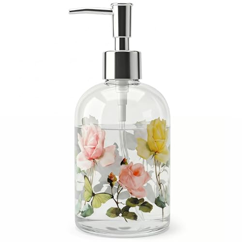 Glass Soap Dispenser Bottle with Pump,Refillable Liquid Hand Dispenser for Bathroom, Kitchen Soap Dispenser 17 oz