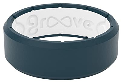 Groove Life Edge Anchor/White Silicone Ring - Breathable Rubber Wedding Rings for Men, Unique Design, Comfort Fit Ring - Size 10