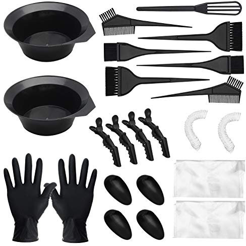 23-Teiliges Hair Dye Set,CREATESTAR DIY Haare Färbung Kit Haarfärbemittel,Haare Färben Set einschließlich Färbeschale/Haarklammer/Handschuh/Ohrbedeckung Friseur Szubehör Strähnchenhaube Werkzeug