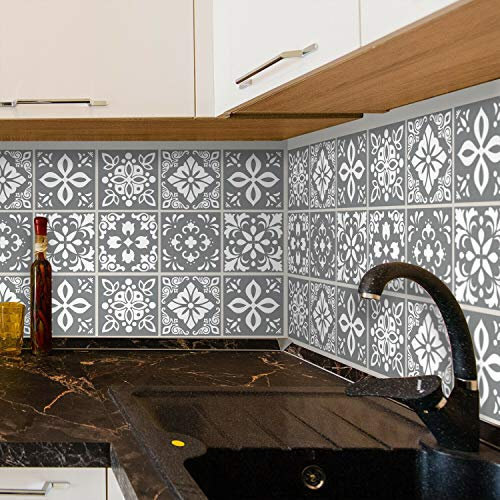 WALPLUS Credence Adhesive pour Cuisine 15x15 cm Carrelage Adhesif Mural Cuisine Peler et Coller Carreaux Adhesif Salle de Bain Amovible Gris Foncé Stickers Muraux Cuisine 24 Pièces