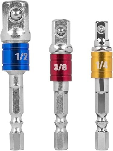 MAEXUS Stecknuss Schlagschrauber Adapter Set - 1/4', 1/2', 3/8' Zoll Halter für Akkuschrauber, Ratsche Adapter auf Vierkant Nuss Zubehör - Silber