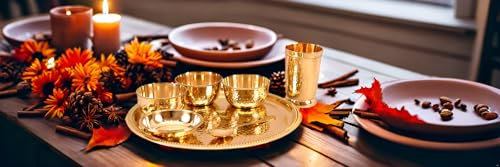 indiano stoviglie ottone tradizionale cena set di thali piatto, ciotole, vetro e cucchiaio splendidamente stoviglie artigianali per il regalo (stoviglie-Set04)