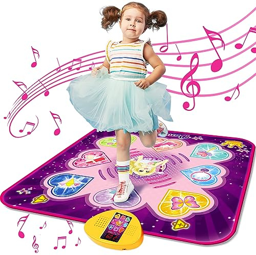 KIZZYEA Dance Mat Toys for 3, 4, 5, 6, 7, 8+ Year Old Girls, Music Dancing Pad with 7 Game Modes, LED Lights, Built-in Music, Adjustable Volume, Birthday Gifts for 3-12 Years Old Girls