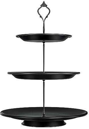 ANMEISH Stainless Steel Afternoon Tea Stand, 3 Tier Cupcake Dessert Display Tray, Three Tiered Cake Stand, Cake Tower (Black-1 pack)
