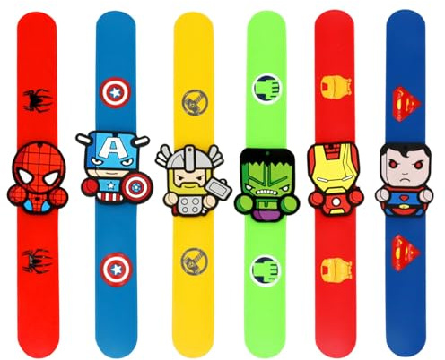 POPOYU Braccialetti Silicone Supereroi Slap Bands per Bambini,Cinturino Silicone Slaps Bracelets di Supereroi Bande Di Schiaffo Bracciali per Ragazze, Ragazzi,Regalo per Feste,Compleanno,Aula,Natale