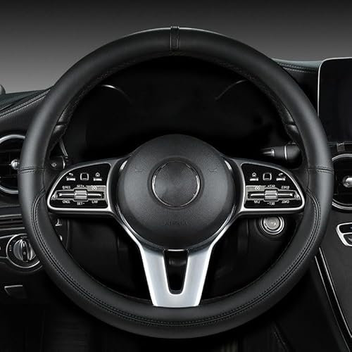 Lenkradbezug aus Nappaleder, Schutz für 37–38 cm Auto-Lenkrad, elegantes Innenzubehör (schwarz)