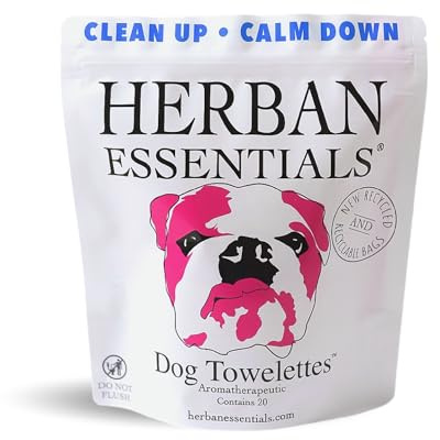 Herban Essentials - Dog Grooming Wipes for Dogs, Essential Oil Pet Wet Wipes for Cleaning, Deodorizing & Allergy Defense, Natural Hand Wipe, Moist Towelettes Individually Wrapped Body Wipes, 20 Count