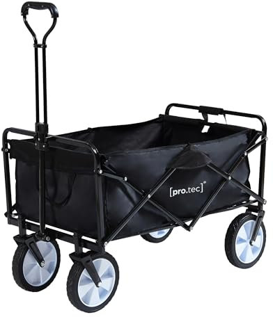 pro.tec Carrello di Trasporto a Mano con Contenitore 84x55 cm in Tessuto Resistente e Tasca Laterale Vagone da Spiaggia Giardino Carro da Trasporto Pieghevole Supporto max 80 kg Nero