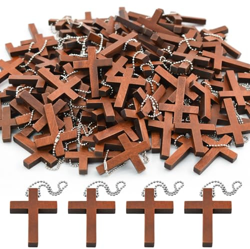 Enkrio 150 piezas mini dijes de cruz de madera, pequeñas cruces de madera colgantes para manualidades, dijes de cruz de madera natural para hacer joyas, Pascua, rosario