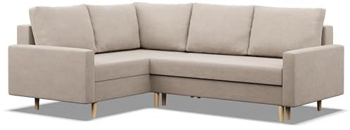 Mebligo - Ecksofa mit Schlaffunktion und Bettkasten Blank, Eckcouch mit Ottomane Links, Sofa L Form 223 x 172 x 88 cm, Couch Wohnzimmer, Ecke Sofa Wohnlandschaft, Schlafsofa - Beige