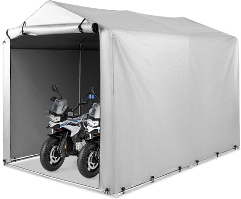 GYMAX Tenda Biciclette da Esterno da 160 x 218 x 164 cm, Tenda per Bici con Copertura Impermeabile e Porta a Zip Avvolgibile, Capanno Esterno Portatile per Biciclette, Moto (Grigio argento)