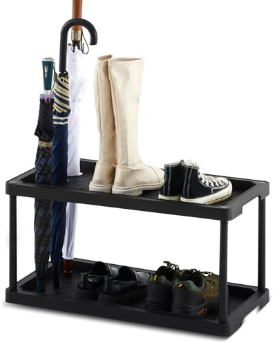 Cinnvoice 2 Tier Shoe Rack with Umbrella Holder Waterproof 28x14.5x14.5