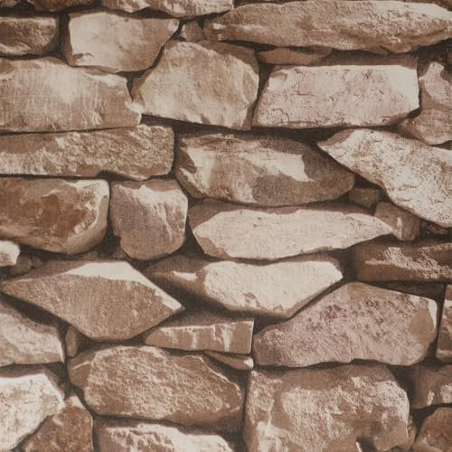 Trafagala Brown Stone Wallpaper 3D Effect Brick Slips for Fireplace Stone Effect Wallpaper for Kitchen Bookcase Dining Room Living Room Feature Wall Boys Wallpaper for Bedroom Gaming