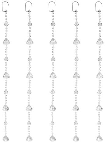QUARKZMAN 5Pz Ghirlande Perle Cristallo Acrilico, Gocce Trasparenti Sostituzione Cristalli Lampadari Filo Perle Diamante Appeso per Decorazioni Matrimoniali, Gioielli (0.3m/0.98ft)