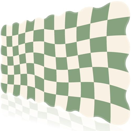 L-SPOUTTO Green Mouse Pad,Geometric Desk Mat XXL Large Scalloped Gaming Mousepad,35.4x15.7in Non-Slip Rubber Base Keyboard Pad Waterproof Desktop Mat for Laptop Computer Game Home Office-Checkered