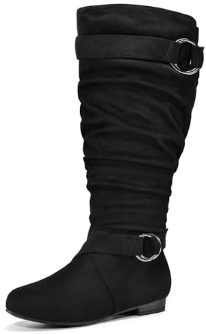 mysoft Women's Wide Calf/Extra Wide Calf Knee High Boots Slouchy Flat Tall Boots with Side Zipper