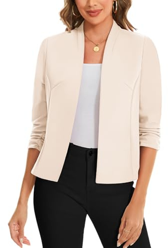 LADI TREND Blazers Lightweight Smart Blazers for Opera Theater Parade 3/4 Sleeve Front Lined Open Front Cardigans Blazer for Womens UK Suits(Beige L)