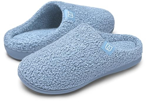 WateLves Zapatillas Casa Mujer con Espuma Viscoelástica Zapatillas de Casa Mujer Cálidas y Suaves Pantuflas de Felpa Zapatos Antideslizantes y Cómodas Para Interior (Azul, 38/39 EU)