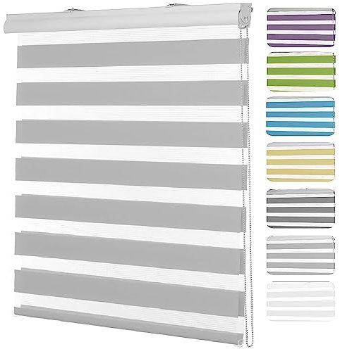 Tenda a rullo filtrante per la luce, 30 x 250 cm, protezione dal calore e dalla luce, con kit di installazione, per casa e ufficio, colore grigio chiaro, blocco privacy e UV