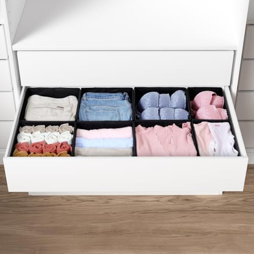 ORLISA Drawer Organiser for PAX 100 Drawers (100x58cm), 8 Pack Closet Organiser Set, Fabric Drawer Dividers & Wardrobe Organisers for Clothes Storage, Underwear, Socks & Baby Clothes, Black