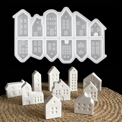 Moules en silicone pour maisons, 12 moules en silicone, pour verser avec plâtre, mini maisons, béton créatif, cire, poudre de coulée, moule maison