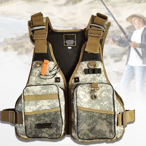 Giubbotto Da Pesca A Mosca Per Esterni Giubbotto Salvagente Con Tasche Multiple Giubbotto Salvagente Per Adulti Fino A 220 Libbre Giubbotto Galleggiante(Gray Camouflage)