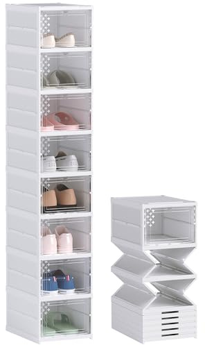 HOMCOM Cajas para Zapatos Apilables, Juego de 8, hasta Talla 43, Blanco