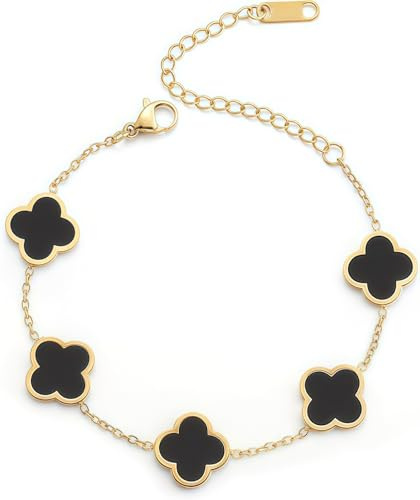 UU-MART Gifts for Women Double Sided Gold Plated Clover Bracelet Mothers Day Christmas Birthday Anniversary Valentines Gift for Her Mum Wife Girlfriend Stocking Fillers Women (Black)