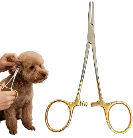 Pinzette per Peli Dell'orecchio Dell'animale Domestico,Pinza per Rimuovere Peli di Animali,Pinze per Peli di Gatto Acciaio Inossidabile,Pinza per Capelli per Orecchie di Cane (Testa dritta oro)