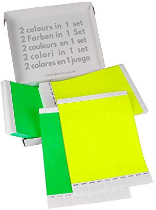 Set Economique! Bracelets d’admission GA Event Solutions en Tyvek, 500+500 pièces, jaune néon + vert