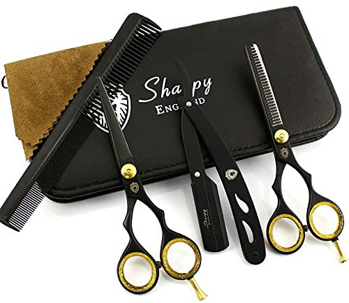 SHARPY - Professional Hair Cutting Scissors Set 2Pcs Thinning Scissors Hairdressing Barber Scissors Set 5.5 with Razor Hand Made from Japanese Steel J2 & Presentation Case Set