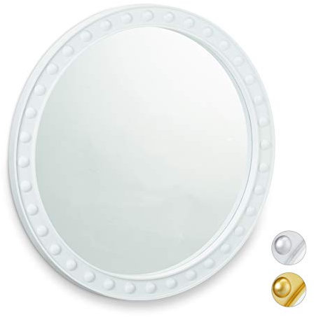 Relaxdays Wandspiegel rund, moderner Deko-Spiegel zum Aufhängen, Flur, Wohnzimmer, Bad & WC, ∅ 50,5 cm, mit Rahmen, weiß