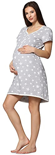 Be Mammy Camicia da Notte Premaman Funzione Allattamento BE20-175 (Crema di Stelle Melange, XXL)