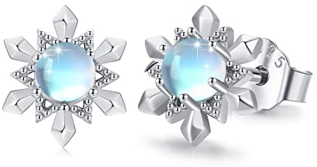 Schneeflocke Ohrringe Damen 925 Sterling Silber Mondstein Ohrringe Weihnachten Ohrstecker Regenbogen Geschenke für Mädchen Frauen Kinder