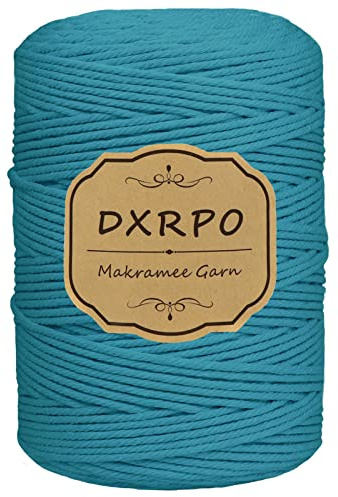 DXRPO Makramégarn, naturligt bomullsgarn för att knyta makramé, perfekt snöre för vägghängning, blomkorg, gör-det-själv-hantverk, växthängare eller som boho-dekoration, 3 mm x 300 m (blått)