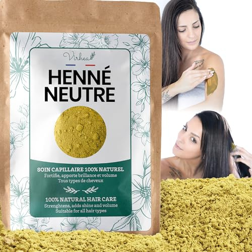 VIRHEA Henné Neutre 250 g (Incolore), Cheveux Brillants et Forts, Anti-Poux et Antipelliculaire | Masque et Gommage Corps et Visage, 100% Naturel